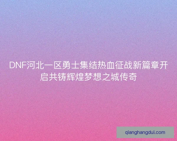 DNF河北一区勇士集结热血征战新篇章开启共铸辉煌梦想之城传奇