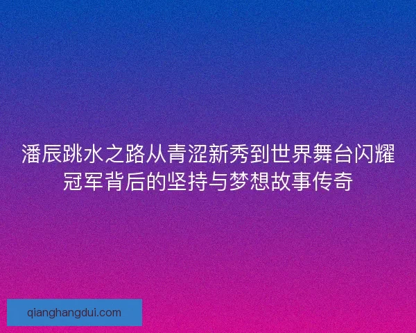 潘辰跳水之路从青涩新秀到世界舞台闪耀冠军背后的坚持与梦想故事传奇